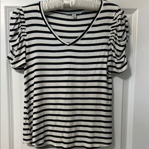 Women's Black and White Striped Top with fashion sleeve